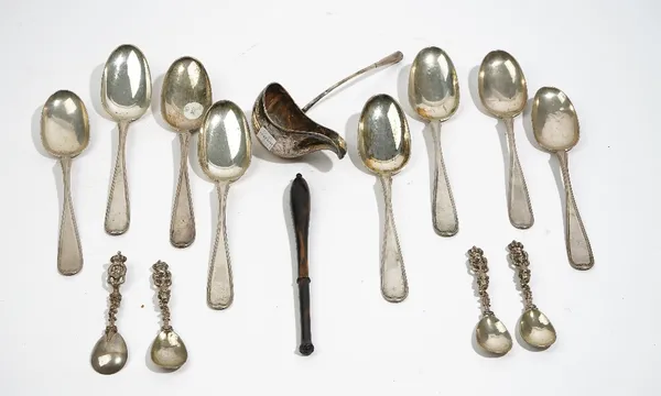 Foreign wares, comprising: eight Norwegian tablespoons, four cast spoons, each having a fig shaped bowl, a pierced stem and with a figure and crown fi