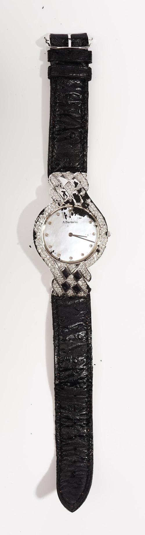 An A.Barthelay white gold and diamond set lady's dress wristwatch, the signed white dial with circular cut diamond set numerals, the bezel and the str