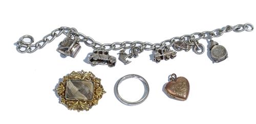 A Victorian gold mounted mourning brooch, glazed with a rectangular woven hairlocket compartment, detailed to the back, Frances Talbot Jobling died 8t