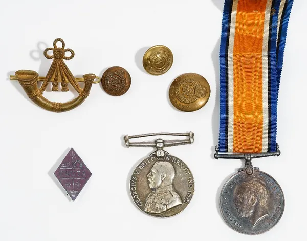 A silver medal for Long Service In The Volunteer Force, George V issue to TPR.B.F.BOILEAU, N.BENGAL. M.RIF., A.F.I., a 1914-18 British War Medal to 31