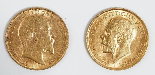 An Edward VII sovereign 1909 and a George V sovereign 1913, (2).