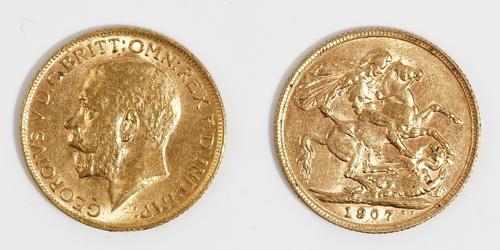 An Edward VII sovereign 1907 and a George V sovereign 1912, (2).