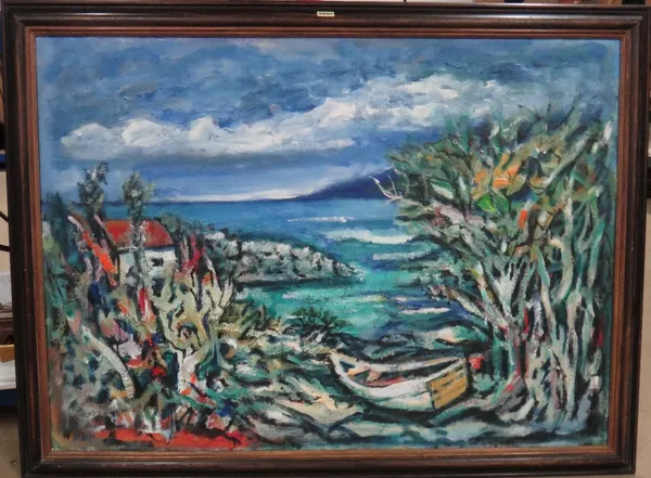 R** Maurice (20th century), Coastal landscape, oil on board, signed, 80cm x 110cm.