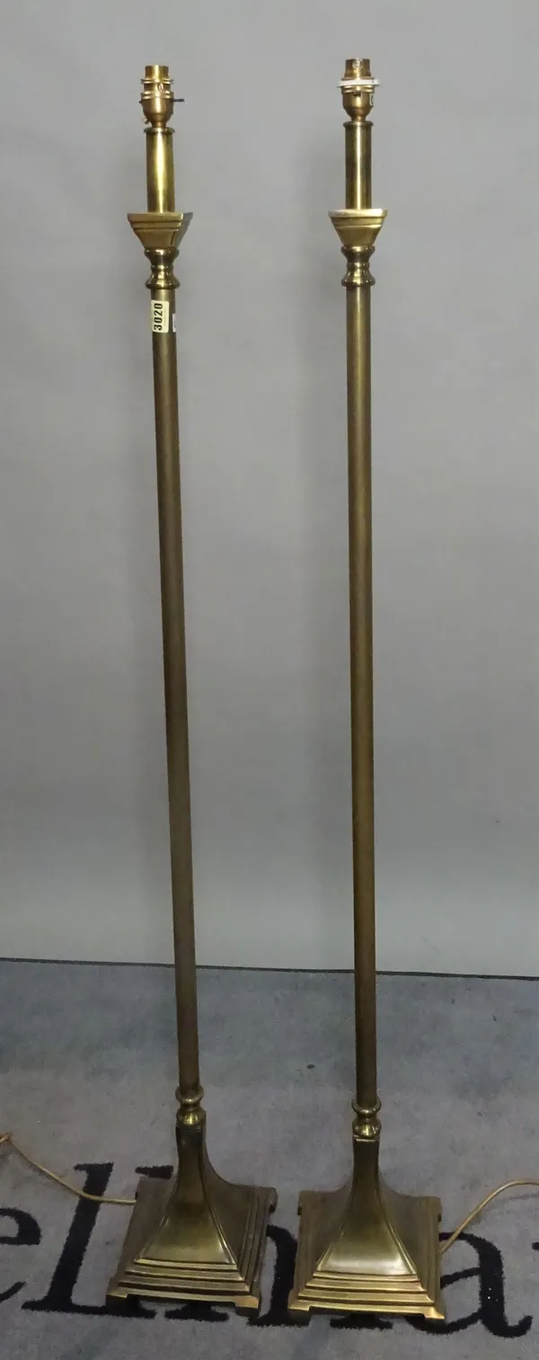 A pair of modern brass standard lamps, 146cm high, (2).