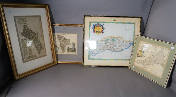 A group of four early 20th century framed maps, the largest 52cm wide x 46cm high, (4).