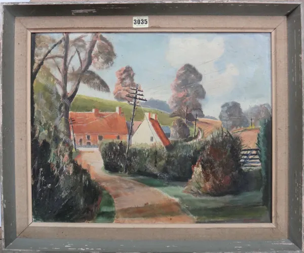 E. H. Sears (20th century), Village scene, oil on board, signed, 39cm x 49cm.