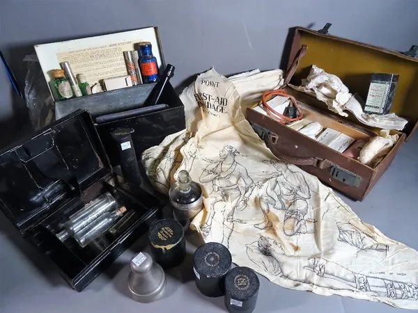 A quantity of early 20th century medical supplies in cases, (qty).