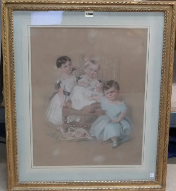 ** Gilbert (19th century), Portrait of three children, coloured chalks, signed and dated 1841-2, 59cm x 46cm.