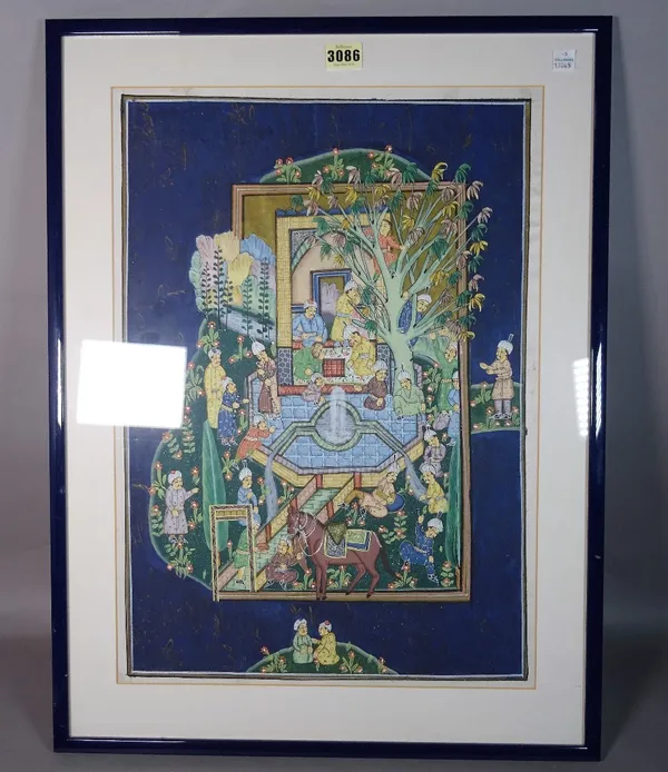 A modern Indian painted silkwork picture, 50cm wide x 73cm high, and another smaller, 48cm wide x 65cm high, (2).