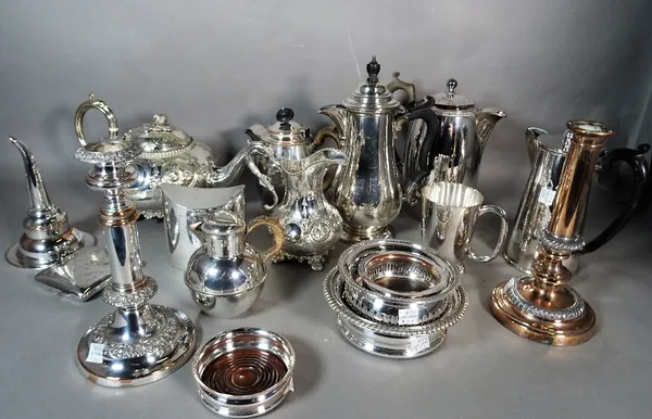 A quantity of mainly 20th century glass, including bottle coasters, tea pots, flatware and sundry.