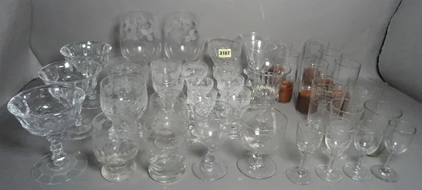 A quantity of drinking glasses, mainly 20th century.