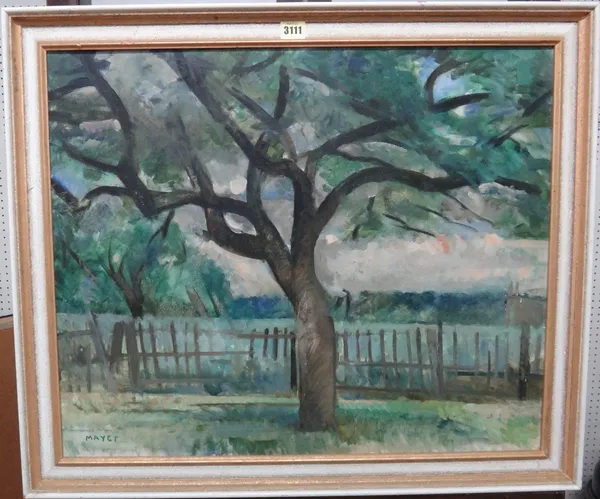 Dominique Mayet (1925-2004), Le Pommier, oil on canvas, signed, inscribed and dated 1965 on reverse, 52.5cm x 64cm.