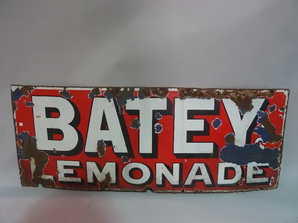 'BATEY LEMONADE', an early 20th century enamel sign, (a.f.), 53cm x 137cm.