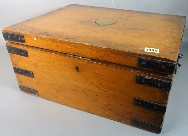 An early 20th century oak cased canteen, of silver plated flatware, 47cm wide x 22cm high, and another smaller, 40cm wide x 9cm high, (a.f.).