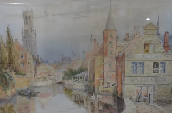 Sir Hubert Medleycott (1841-1920), Bruges, watercolour over pencil, signed and dated 1906, 50cm x 75cm.