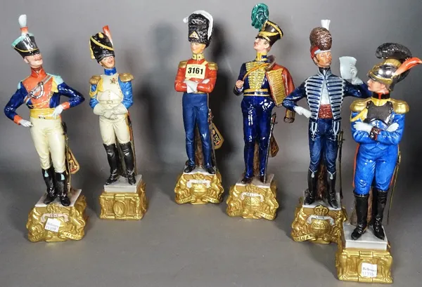 A group of six Naples style porcelain models of Napoleonic soldiers, the tallest 31cm high.