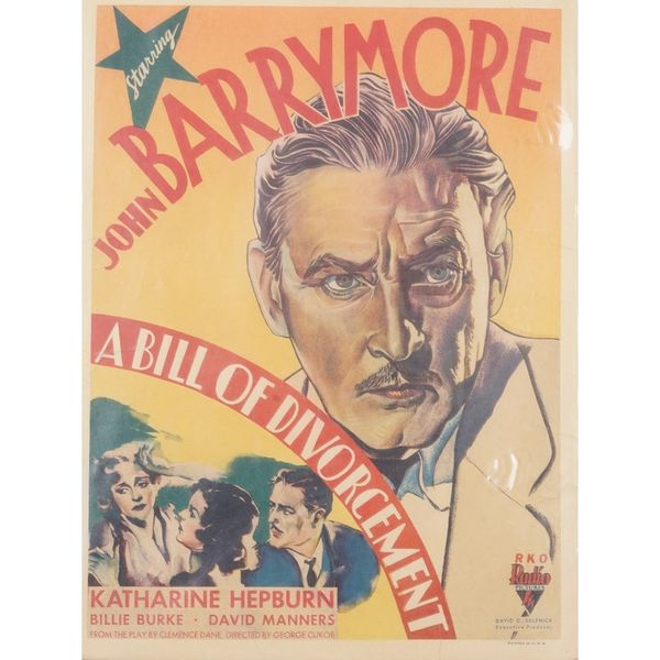 John Barrymore, 'A Bill of Divorcement', R.K.O. 1934 Lobby card, also starring Katherine Hepburn, 56cm x 36cm.   5068