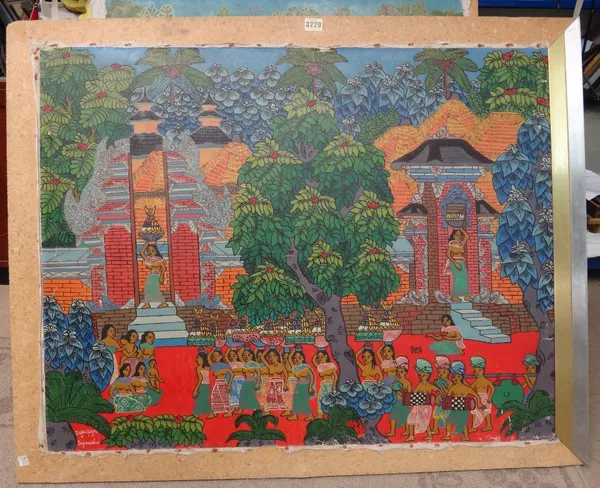 Balinese School (20th century), Native scenes, two, oil on canvas lad on board, the larger 70cm x 90cm.(2)