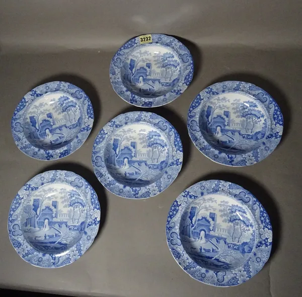 A set of six blue and white Spode bowls (6).