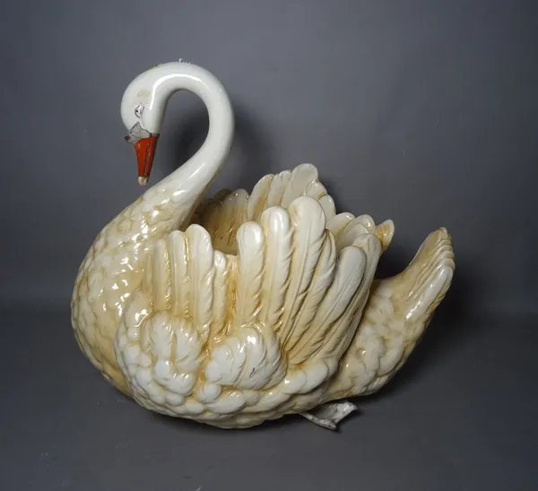 A large Staffordshire pottery swan jardiniere, 40cm high.