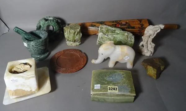 Asian collectables including a silver mounted parasol, another similar, a hardstone figure and sundry (qty).