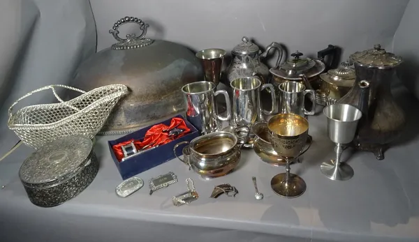 Silver plated items including a teapot, jugs, flatware and sundry (qty).