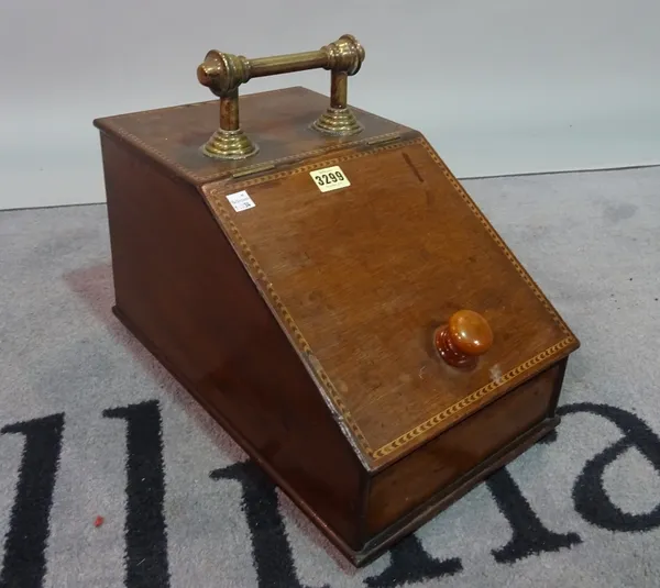 An Edwardian inlaid mahogany coal purdonium, 25cm wide x 36cm high.