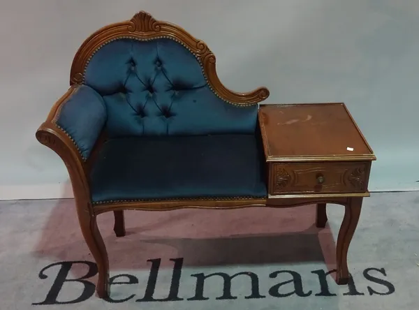 A Victorian style stained beech child's writing chair, 97cm wide x 66cm high.