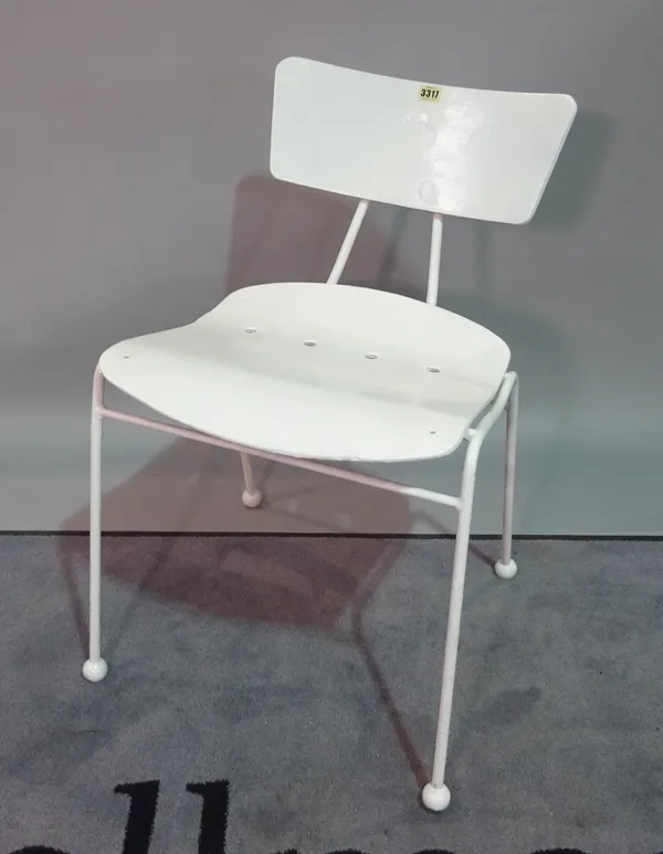 A mid-20th century metal and ply, white painted single dining chair.