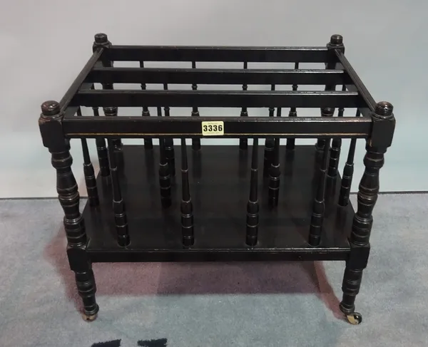 A Victorian ebonised Aesthetic three division Canterbury, 51cm wide x 54cm high.