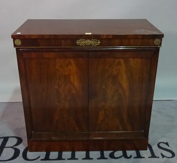 A Victorian style mahogany and gilt metal mounted side cupboard, 82cm wide x 84cm high.