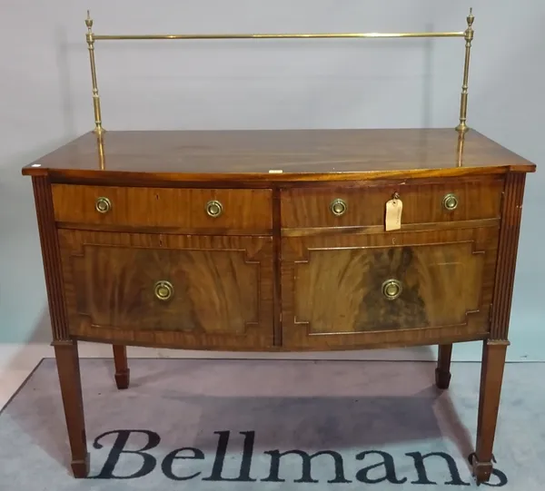 A George III single mahogany bowfronted sideboard, on tapering square supports, 127cm wide x 96cm high.