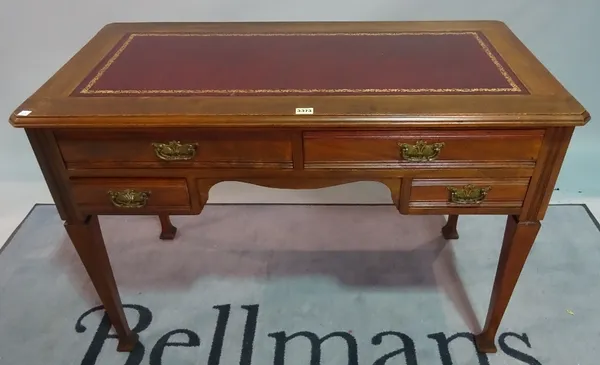 A late Victorian walnut four drawer writing desk, on tapering square supports, 107cm wide x 75cm high.