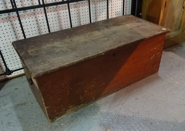 An early 20th century pine trunk, 105cm wide x 41cm high.