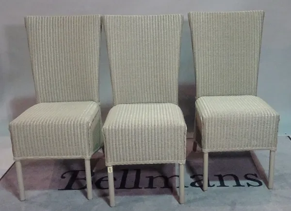 Lloyd Loom, a set of four modern grey painted dining chairs, 45cm wide x 97cm high.