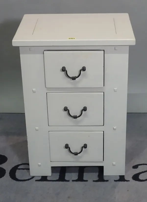 A pair of modern grey painted bedside chests, 53cm wide x 62cm high.