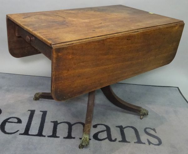 A Regency mahogany drop flap single drawer Pembroke table, 96cm wide x 70cm high.