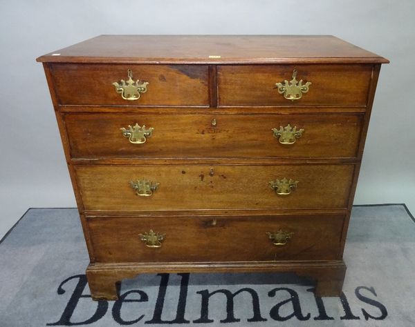 A George III mahogany chest, of two short and three long drawers on bracket feet, 96cm wide x 93cm high.