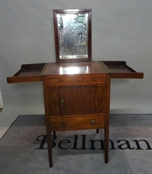 A Regency mahogany lift top washstand, 50cm wide x 84cm high.