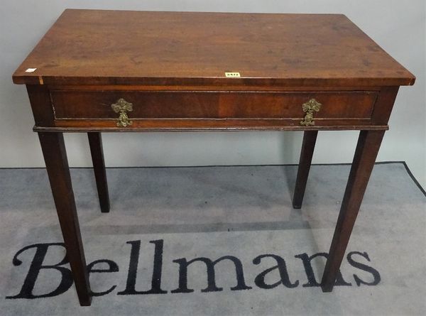 A George III mahogany single drawer side table, on tapering square supports, 87cm wide x 79cm high.