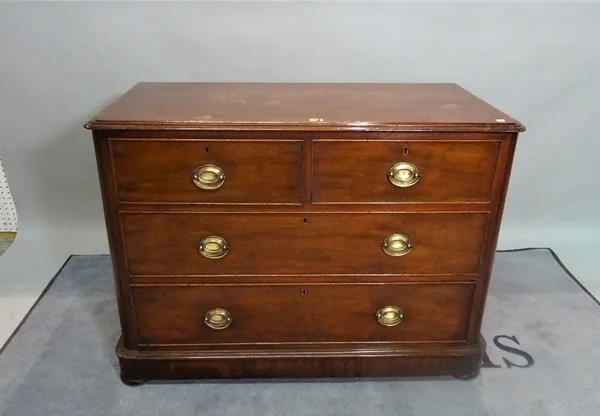 A late Victorian mahogany chest, of two short and two long drawers on bun feet, 105cm wide x 78cm high.
