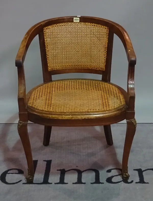 A 19th century French stained beech, gilt metal mounted open armchair, 58cm wide x 82cm high.