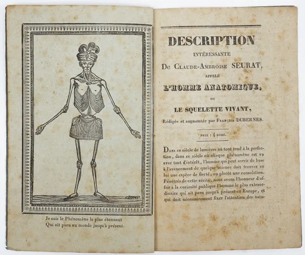 [?CISSÉ, Joseph Joubert de, Comte (1756-1836)].  Description Intéressante de Claude-Ambroise Seurat, appelé l' Homme Anatomique, ou le Squelette Vivan