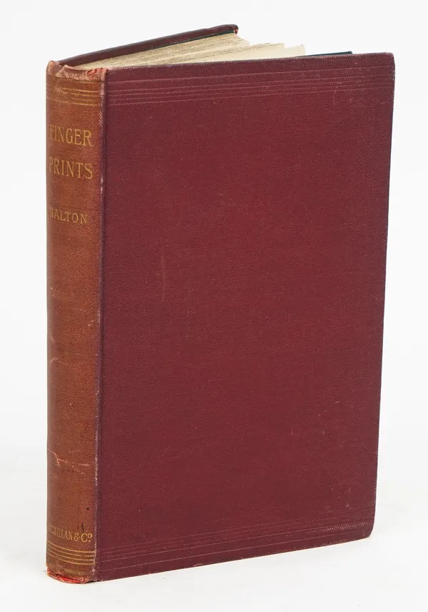 GALTON, Francis (1822-1911).  Finger Prints. London: Macmillan and Co., 1892. 8vo (224 x 145mm). Half title, title with reproduction of the author's f