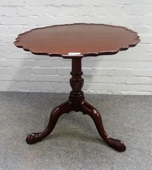 An 18th century mahogany occasional table, the snap pie-crust top on spiral column and tripod base, 70cm wide x 68cm high.