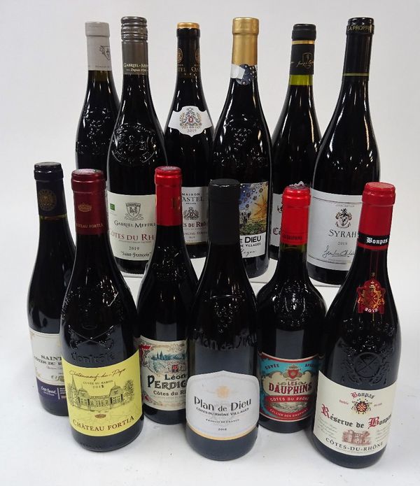 French Red Wine from the Rhone Valley: Bonpas Réserve 2019; IPL Plan de Dieu 2018; Cave Saint Désirat Syrah 2019; Leon Perdigal 2019; Boutinot Mas...