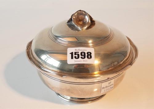 A French silver bowl and cover, the bowl having a shaped rim and detailed Cardeilhac, Paris, the detachable cover with a floral finial, diameter...