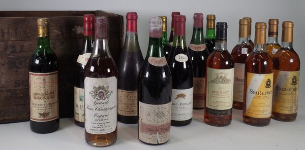 Mixed wines, comprising; three bottles of Chateau Fourreau 1970, two bottles of 1976 Bourgogne, a 1975 Domaine de Vilatte, a 1934 Volnay, five...