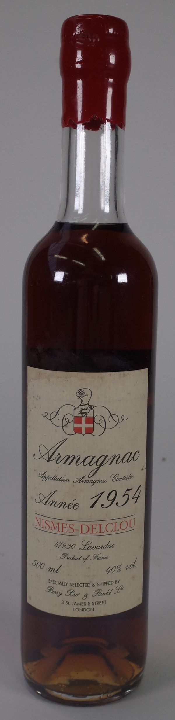 One bottle of 1954 Nismes-delclou armagnac.