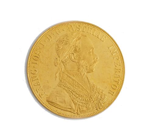 An Austrian re-struck four ducats, 1915, with a case.